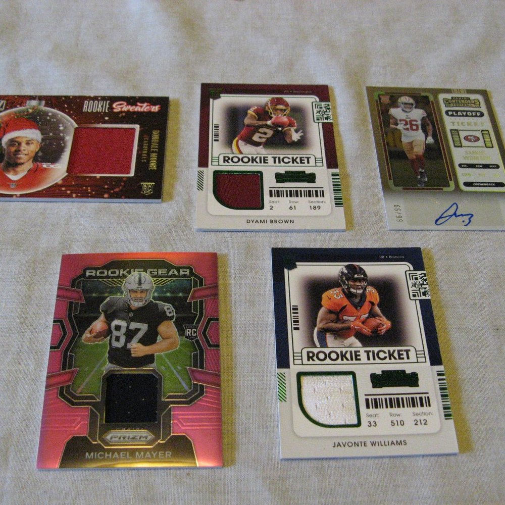Lot Of 5 NFL Patch Rookie & Autograph Cards Prizm Donruss Panini & More